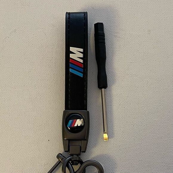 BMW Motorsports logo Key Fob Keychain in Black Leather NWT - Picture 2 of 5
